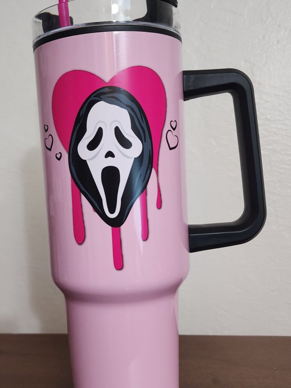 Ghostface PInk Insulated Travel Tumbler with Straw